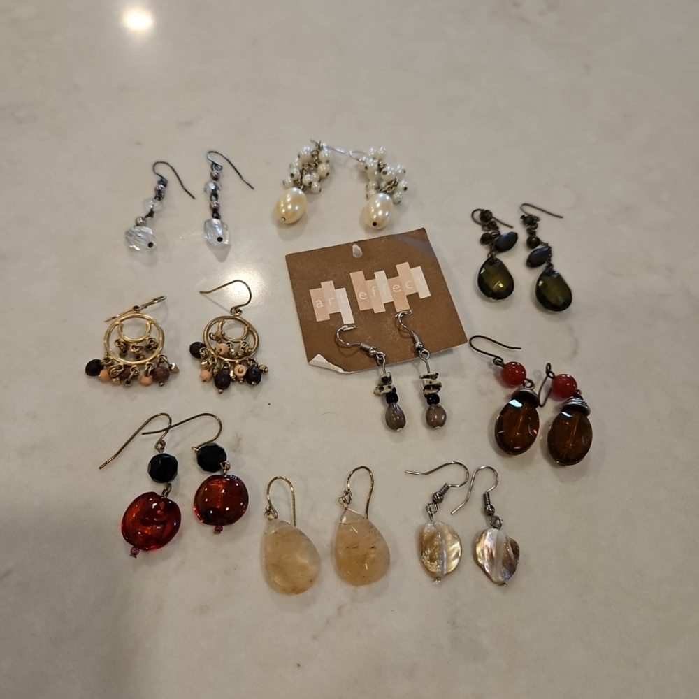 Lot of 9 Vintage Pierced Beaded Dangle Colorful Earrings